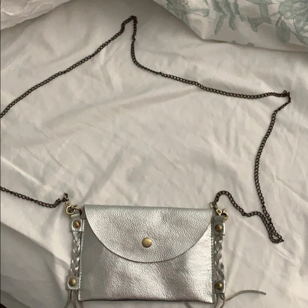 Small leather silver crossbody purse